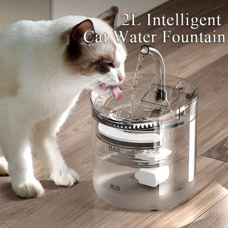 

2L Intelligent Cat Water Fountain With Faucet Dog Water Dispenser Pet Drinking Filters Feeder Motion Sensor Transparent Drinker