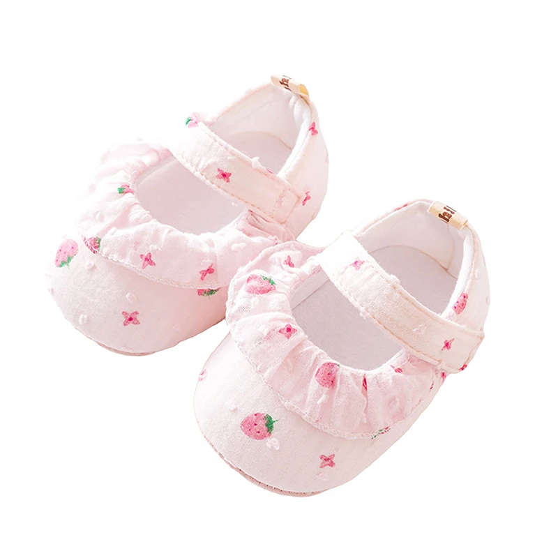 

Туфли Мэри Джейн на плоской подошве для маленьких девочек с цветочным принтом и бантом, Нескользящие модельные туфли для маленьких принцесс, обувь для детской кроватки