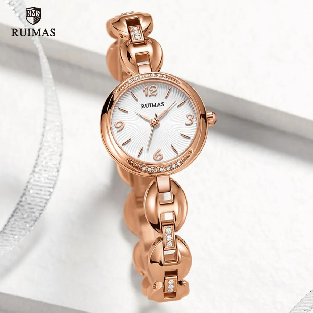 RUIMAS Ladies Luxury Watches Top Brand Rose Gold Quartz Wristwatch Women Fashion Simple Bracelet Watch Woman Relogio Clock 596 enlarge