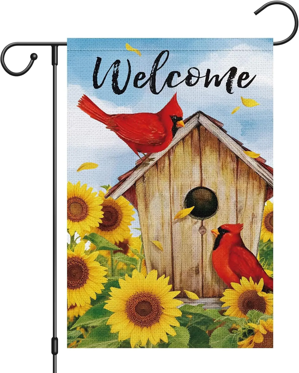 Фото Флаг для сада Heyfibro Summer Welcome с изображением кардинала, 12x18, двусторонний, из мешковины, весенне-осенний баннер с подсолнухами для двора, серия Rust AAS №1
