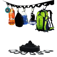 camping clothesline campsite storage strap loop with 19 carabiner hooks for hanging outdoor hiking tool