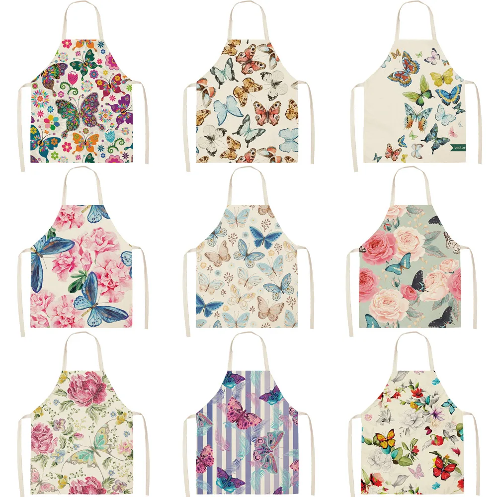 

Cute Cartoon Butterfly Apron Printed Kitchen Aprons for Women Home Cooking Baking Waist Bib Pinafore Cleaning Tools Delantal