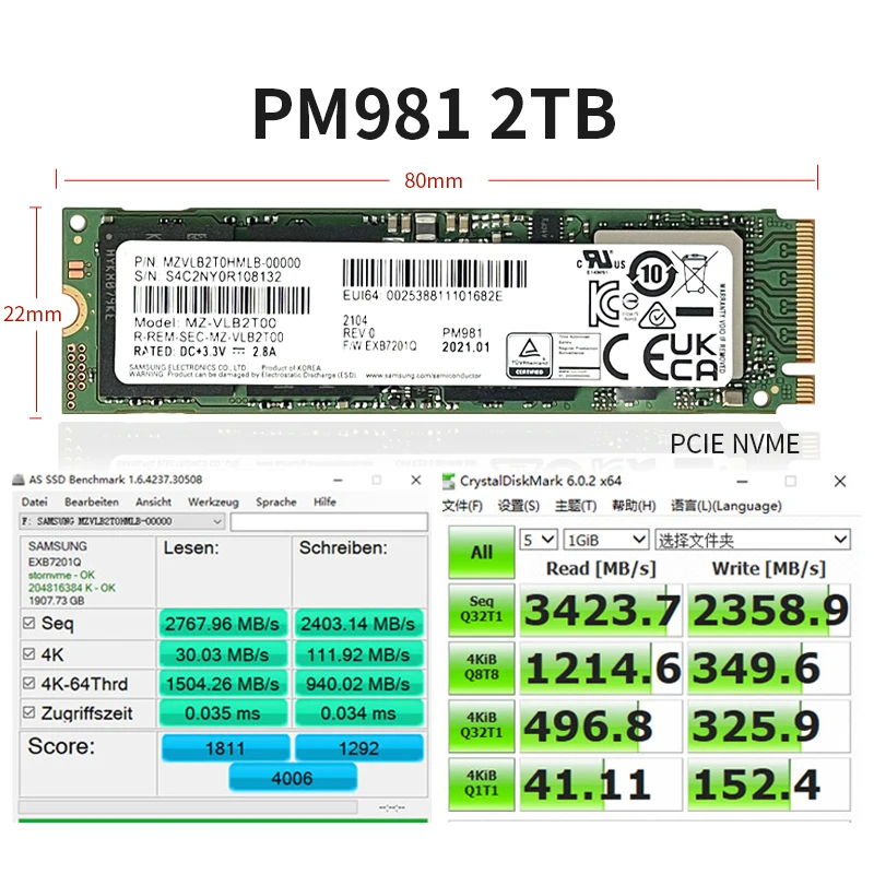 

SSD PM981 M.2 2TB M.2 2280 PCIE NVMe SSD Solid State Drive