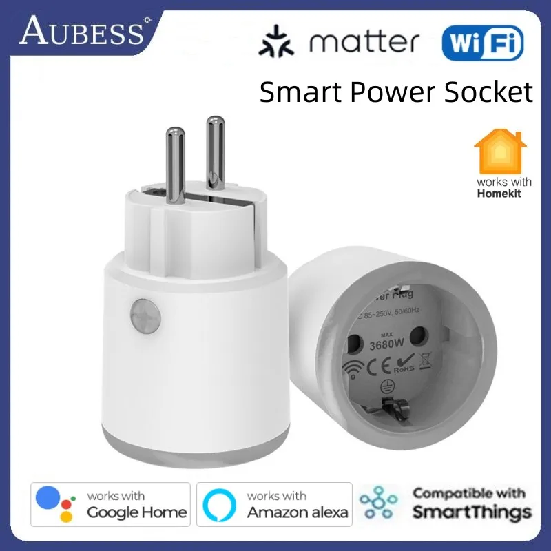 

Matter WiFi Smart Power Socket Wireless Mini Switch Timing Homekit Remote Control Work with Alexa Google Home Alice Smart Home