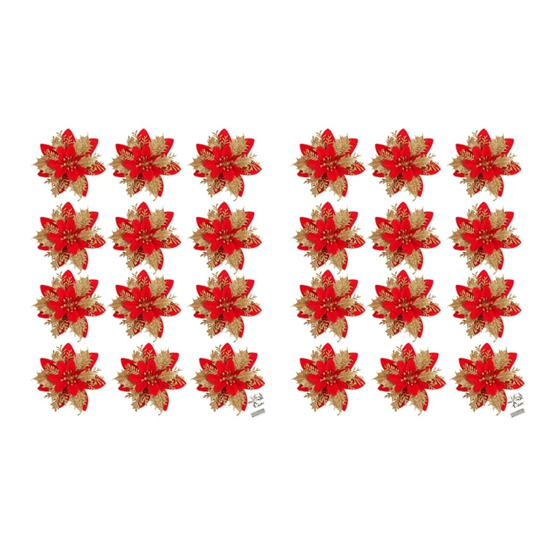 

Красные Пуансетии, искусственные рождественские цветы, украшения для елки на Рождество, свадьбу, венок, Декор, 24 шт., 5,5 дюйма