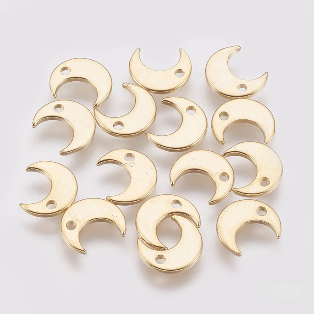 

10-20pcs Brass Pendants Nickel Free Real 18K Gold Plated Moon 9x8x1.5mm Hole: 0.5mm