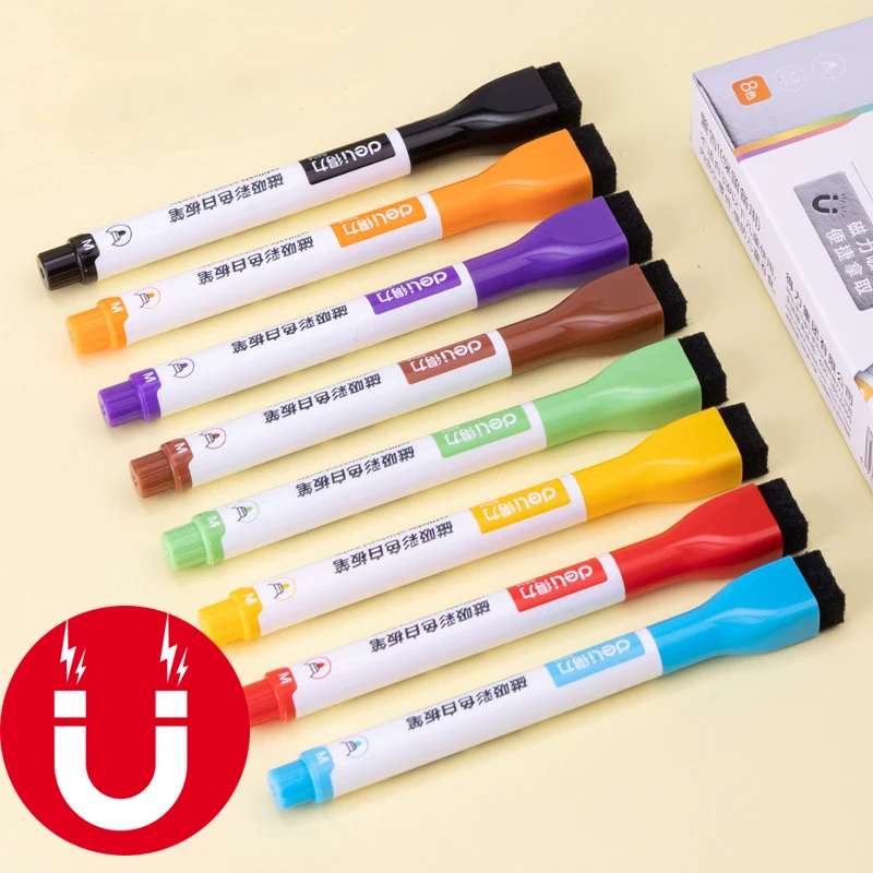 

8 Pcs Lot School Classroom Supplies Magnetic Erasable Whiteboard Pens Markers Dry Eraser Pages Children's Drawing Board Pen