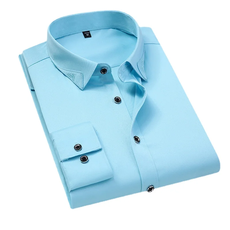 Men's Formal Dress Shirt Long-sleeved Solid Color Pure Cotton Business Slim Fit Men's Shirt Korean Version Anti-wrinkle Non-iron