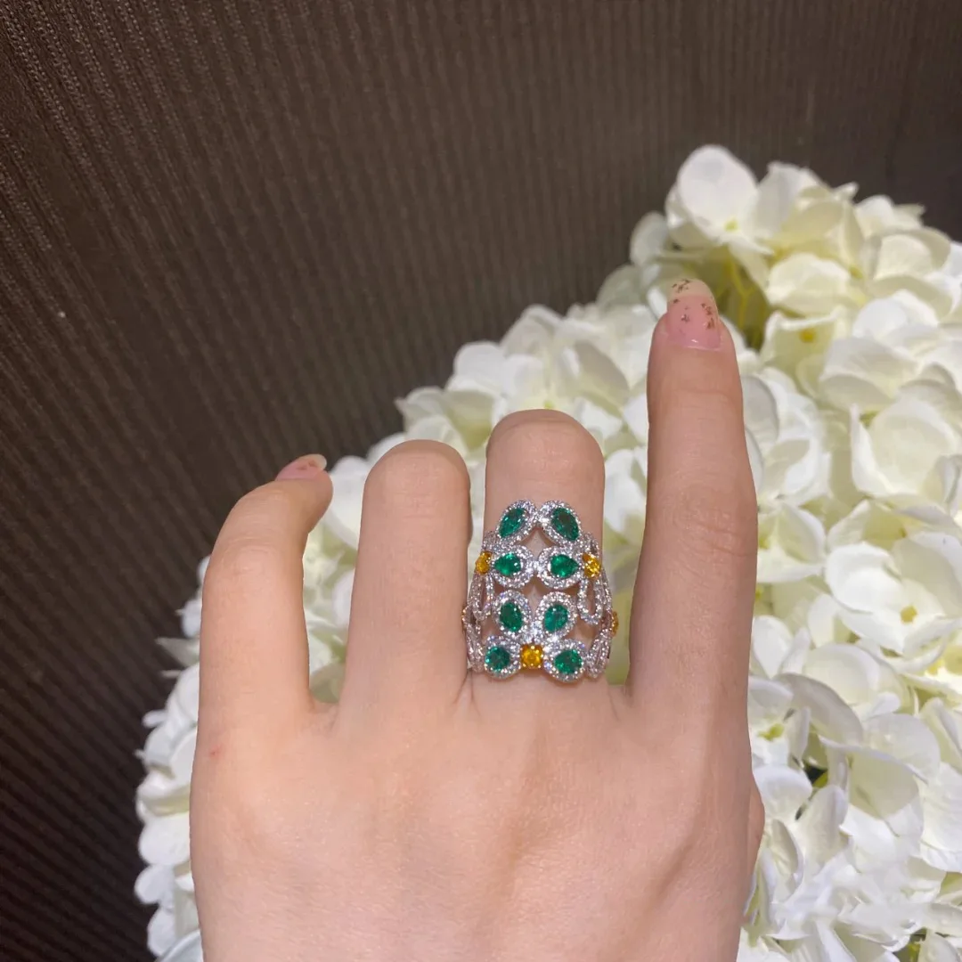 

Fashion Shiny Rings Women's Petal Hollow Set Green Stone Rings Party Reception Birthday Gift Vacation Jewelry Girl