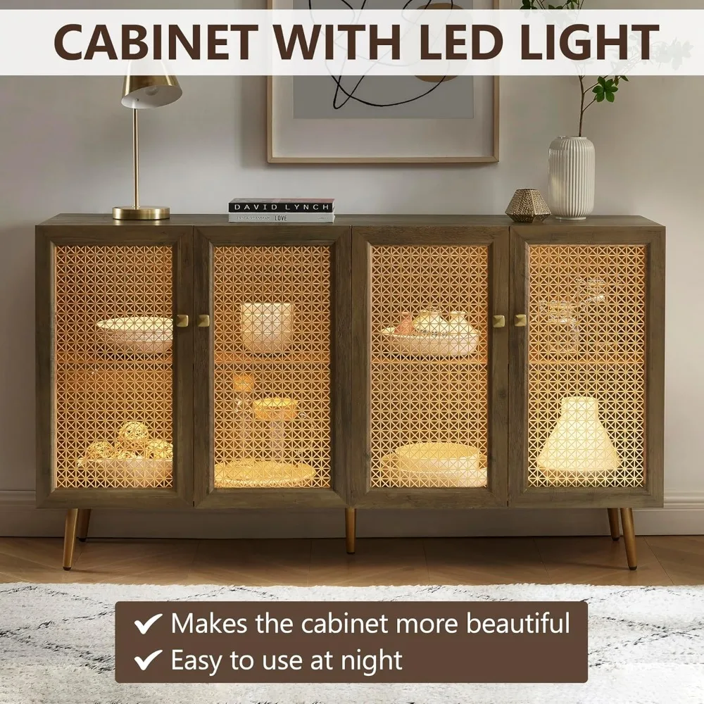 Большой буфет-буфет 63 дюйма со светодиодной подсветкой акцентный шкаф для