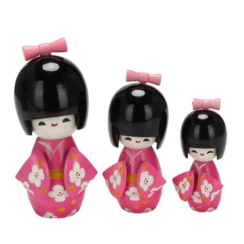 

1 Set Cherry Blossom Cute Handmade Oriental Japanese Kokeshi Wooden Dolls Girl Gift Decoration Ornament Model