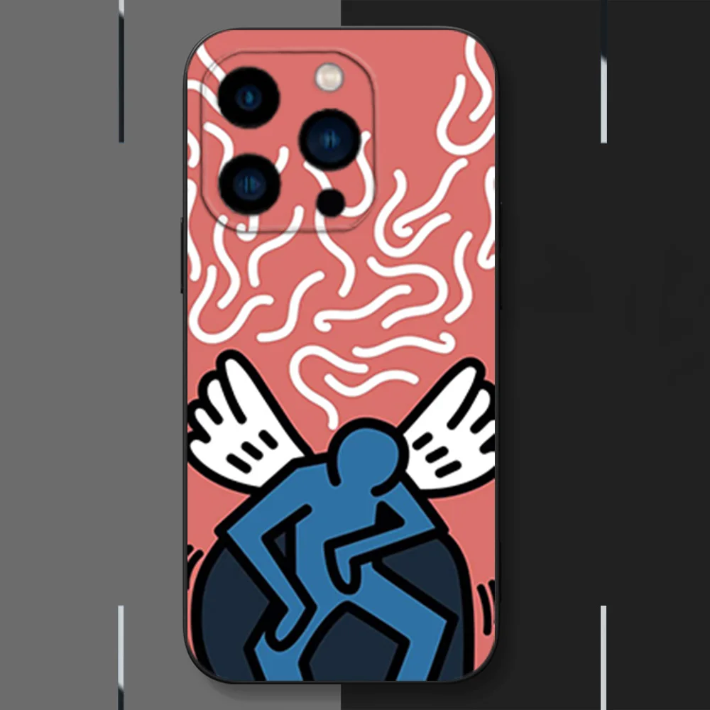 Чехол для телефона Artist K-Keith H-Haring iPhone 12 11 13 14 15 16 Max Pro Plus черный мягкий силиконовый