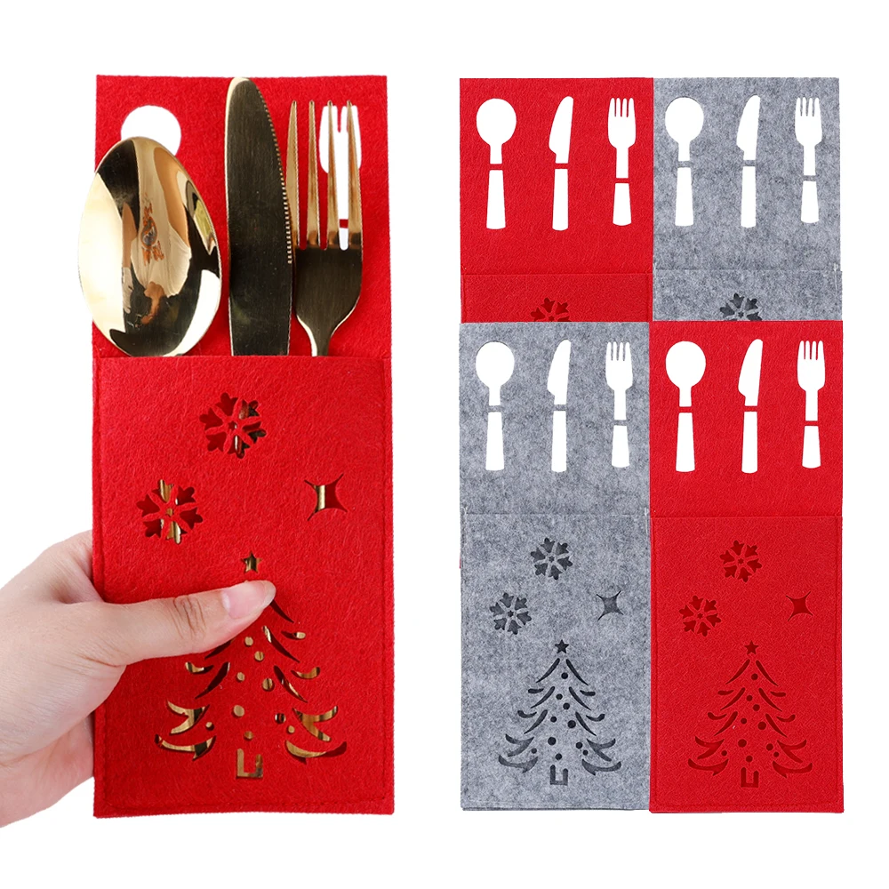 

4/8Pcs Christmas Cutlery Bags Rectangle Xmas Tree Knife Fork Bag Holders Cutlery Pouch Utensil Bags for Christmas Decorations