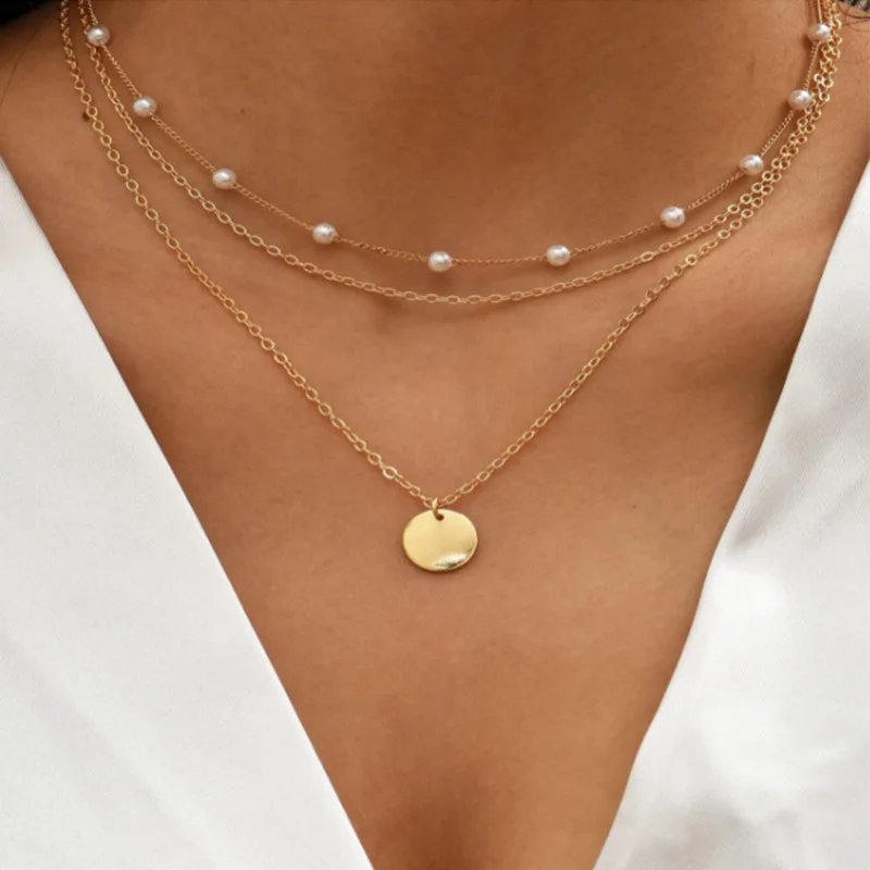 

Fashion Vintage Crystal Pearl Pendant Necklace Statement Clavicle Pearl Chain Layered Collar Necklace Trend Pendant Jewelry 2022
