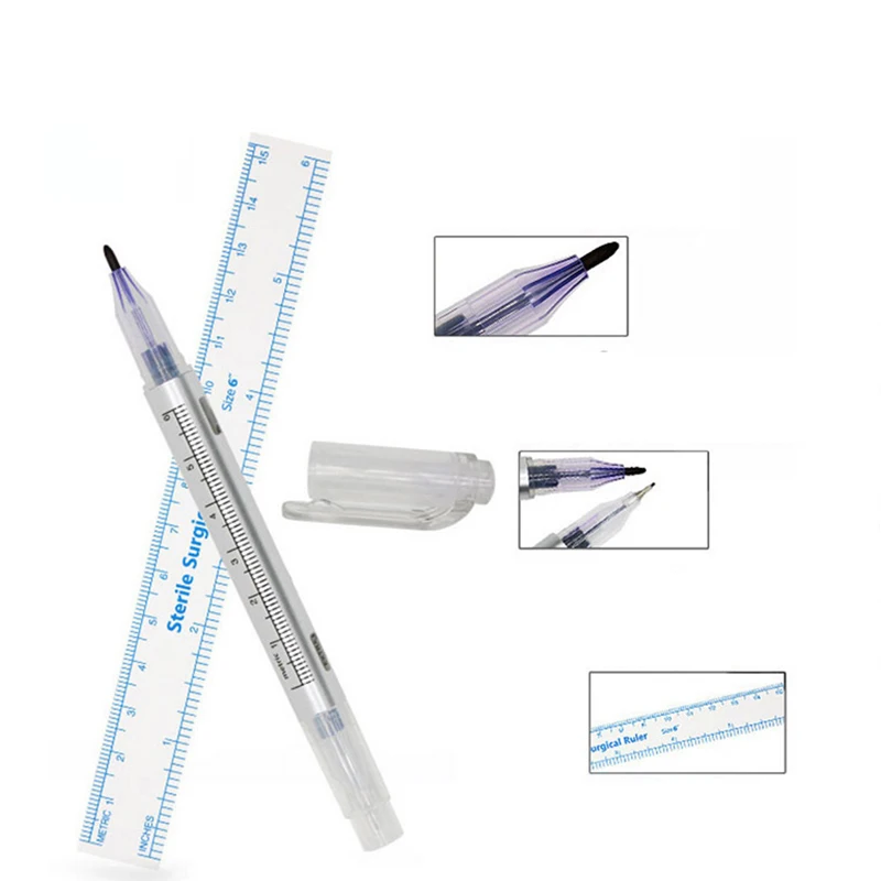 

White Surgical Eyebrow Tattoo Skin Marker Pen Tool Accessories Tattoo Marker Pen With Measuring Ruler Microblading Positioning