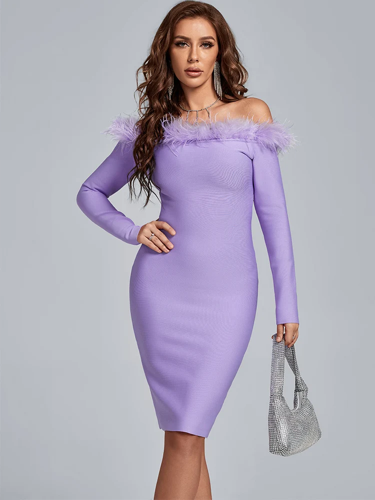 

Женское вечернее платье с длинным рукавом, облегающее элегантное фиолетовое платье с открытыми плечами, одежда для рождественского клуба, ...