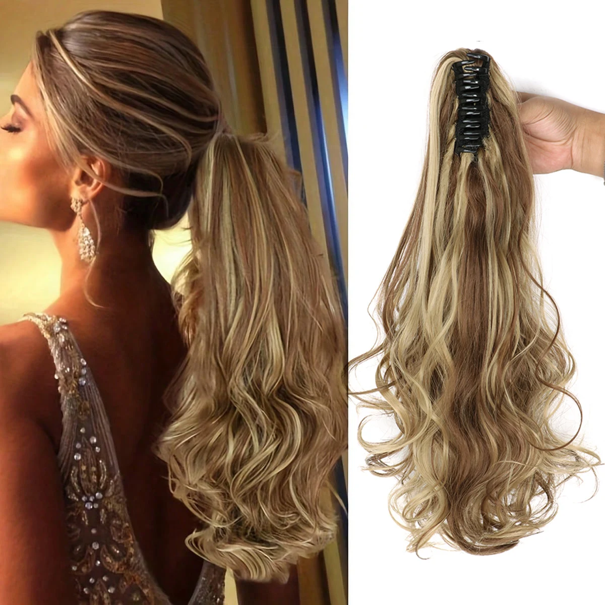 Claw Clip In Wavy Ponytail Extensions Synthetic Fiber Hair Piece 22 Inch Long Wavy Ponytail Extensions For Women Girls