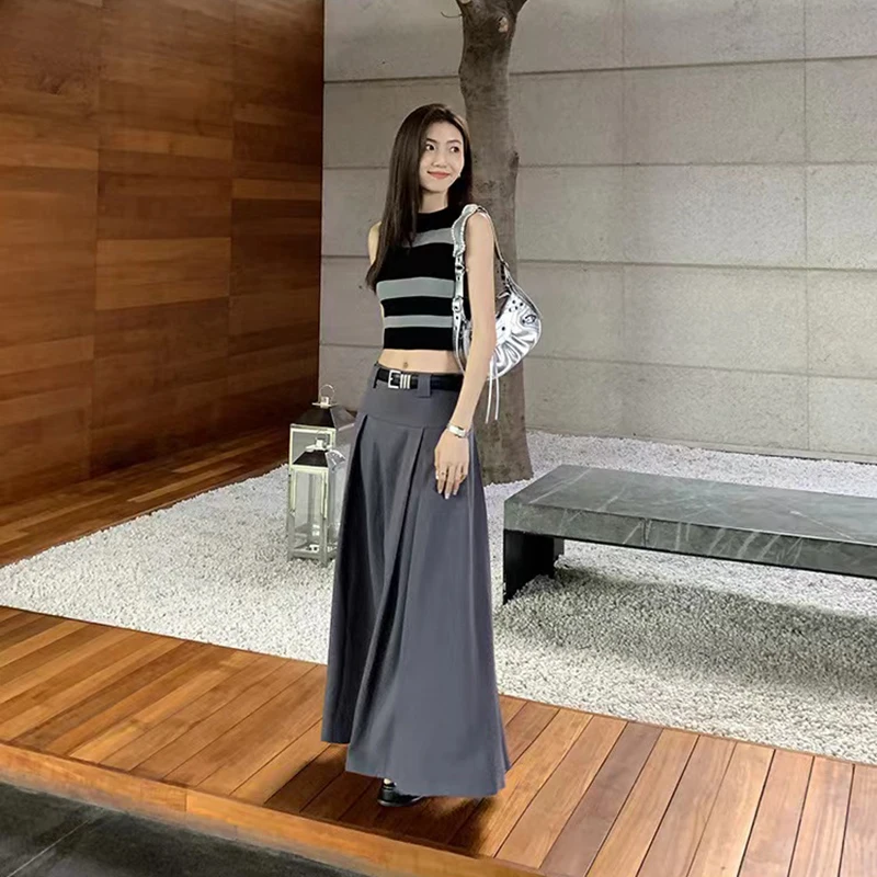Черная плиссированная юбка с высокой талией Осенний корейский элегантный