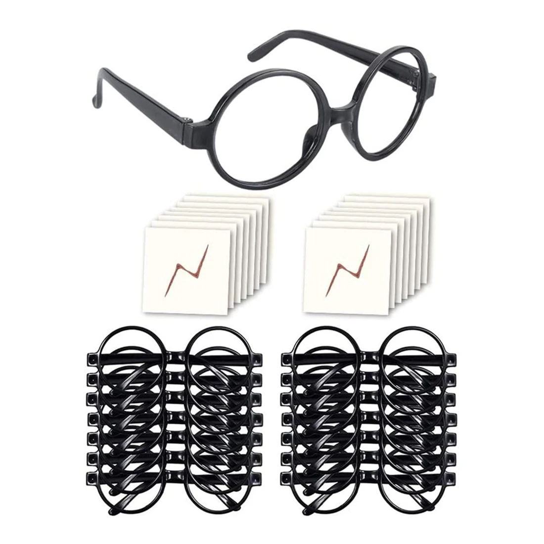 

16Pcs Wizard Glasses with Round Frame No Lenses and Tattoos ,Costume Party