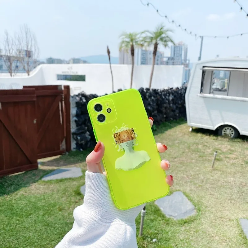 Фото Флуоресцентный Модный мягкий чехол с статуей для Iphone 11 12 Pro Max Mini 7 8 Plus Xr X Xs Max, чехол для телефона в стиле ретро, Современные чехлы, Обложка №2