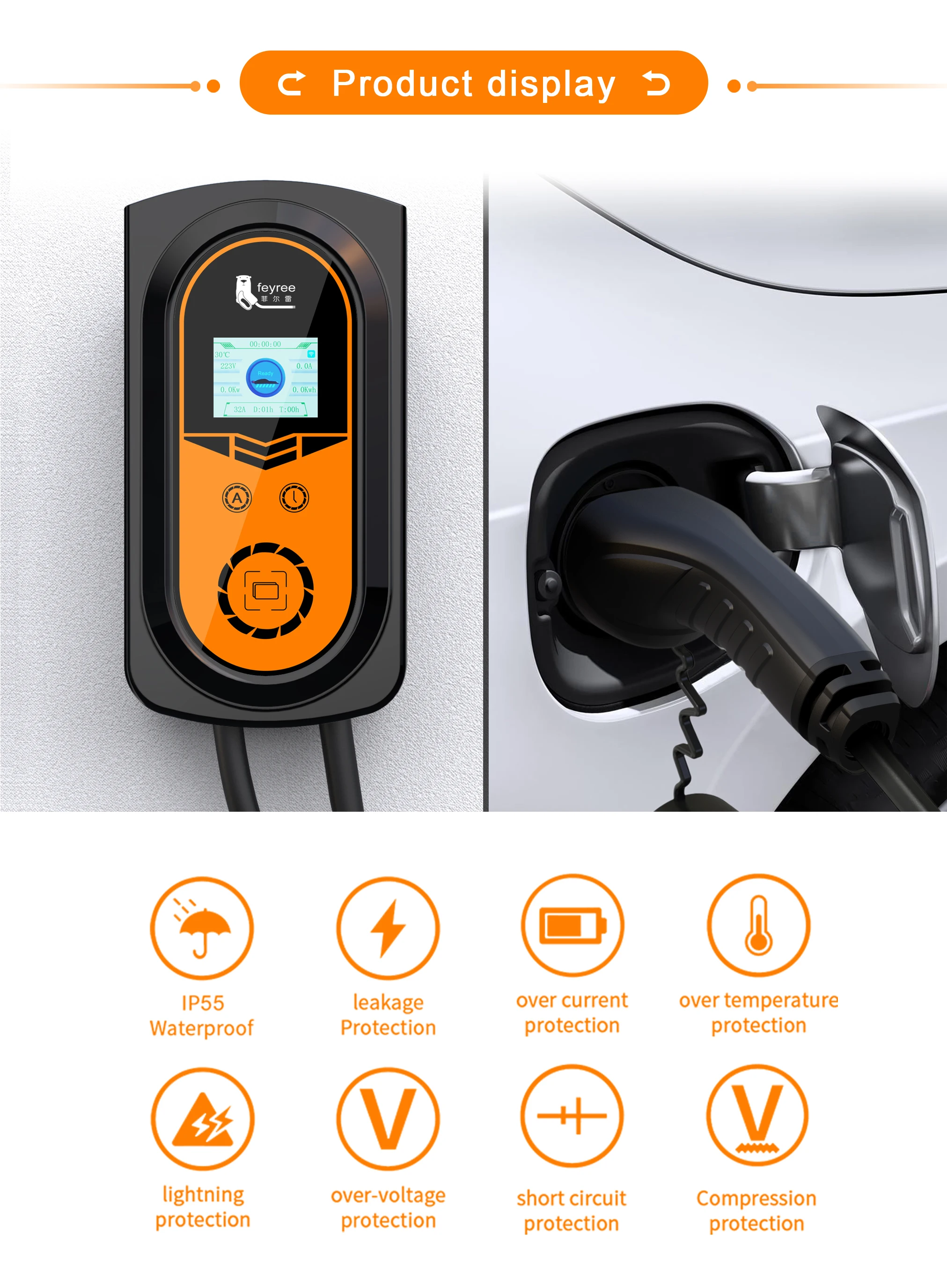 Кабель для электромобиля feyree EVSE Wallbox type 2 7 6 кВт 11 22 зарядная станция с приложением
