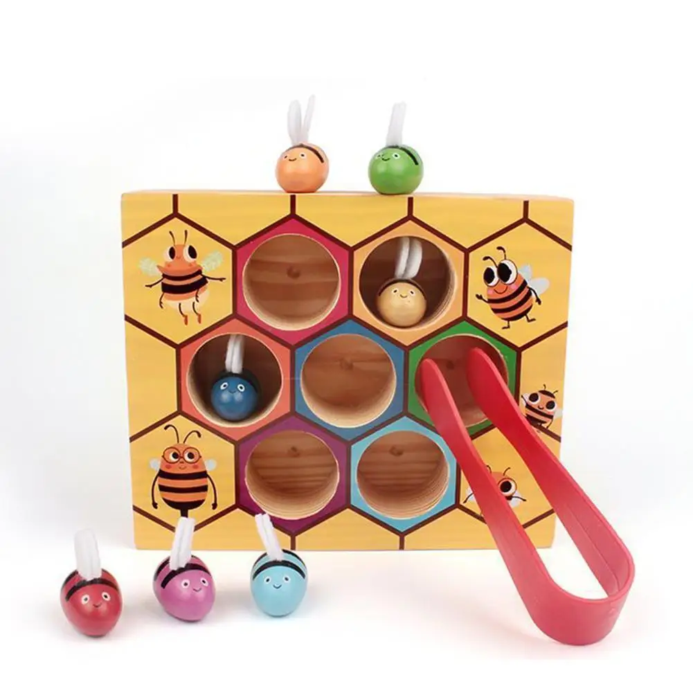 

Деревянная игра улей, цветная Когнитивная маленькая пчела для детей и родителей, игрушка для раннего развития, игрушки Монтессори, интеракт...