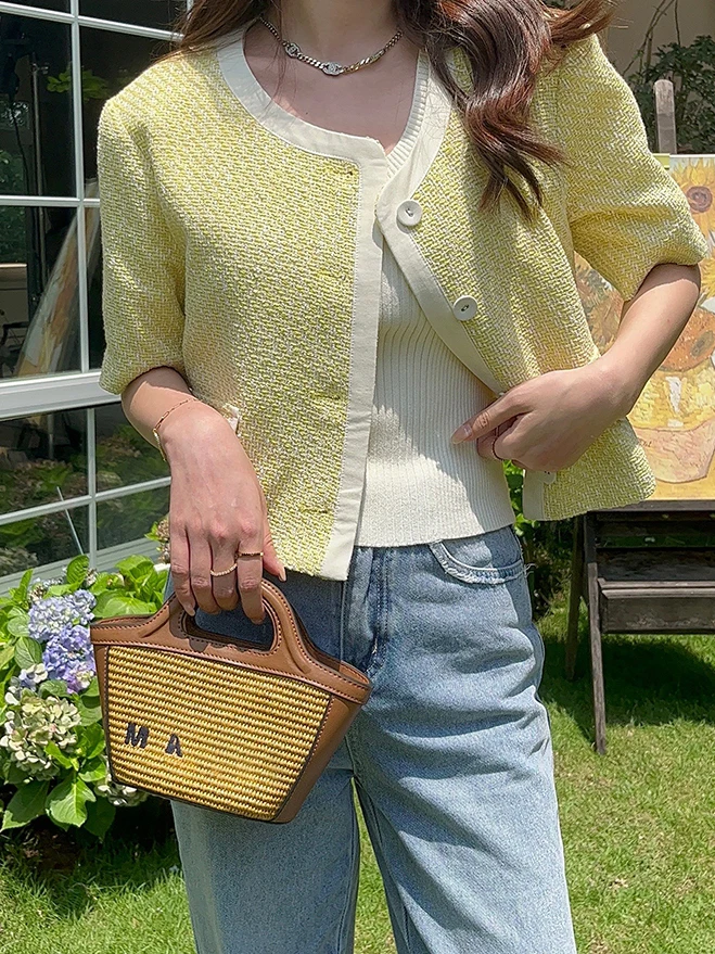 

Women Bag 2022 New mar* Cabbage Basket Portable Fashion Mini Simple Casual Shoulder Raffia Straw Messenger Bag