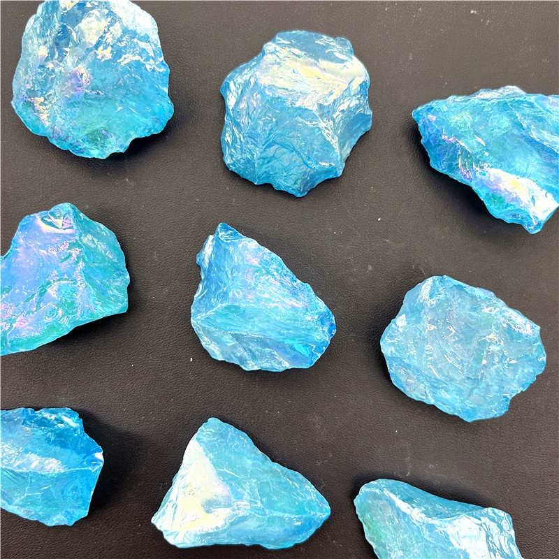 

Прямая поставка, 100 г натуральный гальванический Кристалл Aura Blue Crystal, крупные кристаллы, камни-сырье для украшения дома