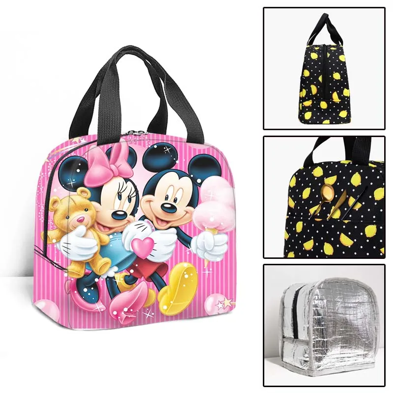 Disney Mickey Minnie Mouse Kids School Insulated Lunch Bag Thermal Cooler Tote Food Picnic Bags Children Travel Lunch Bags