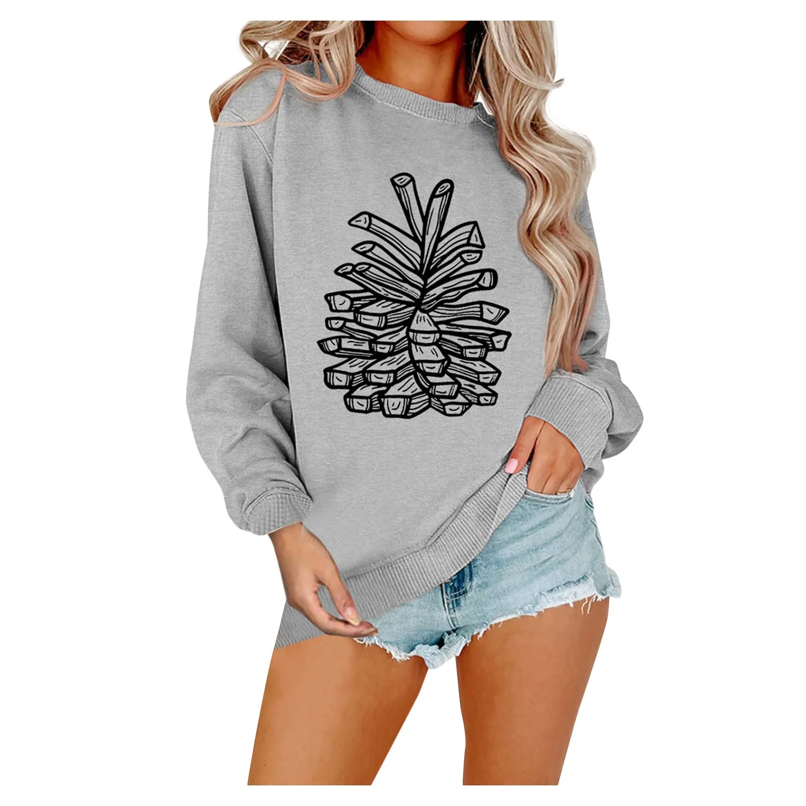 

Футболка женская Повседневная с длинным рукавом и принтом ёлки