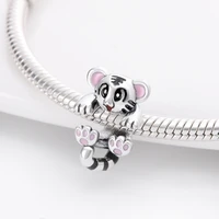 hot sale 925 sterling silver little pink tiger charms bead fit original pandora bracelet bangle making diy women jewelry gift