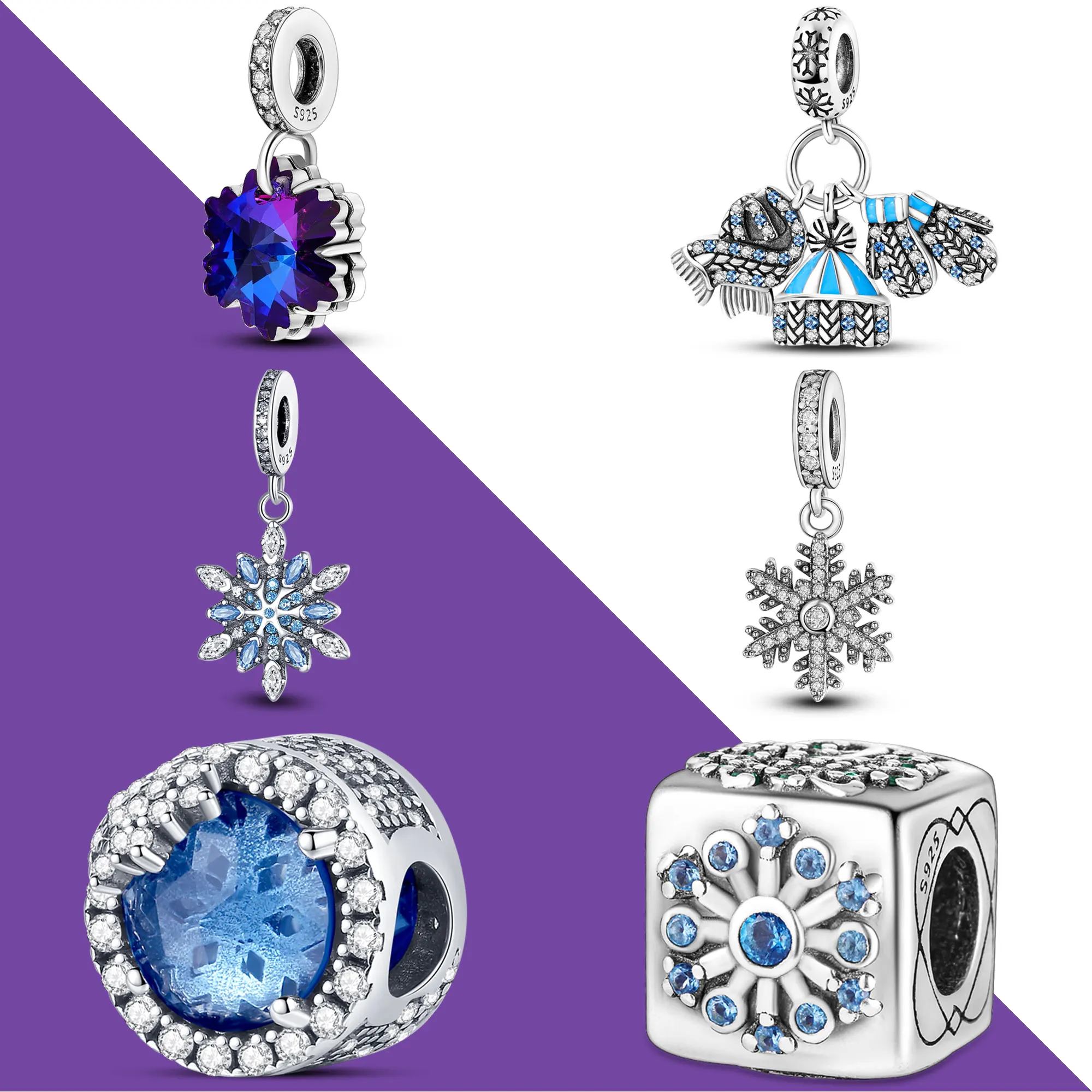 Новый стиль стерлинговое серебро 925 висячие очаровательные бусины зимний снег