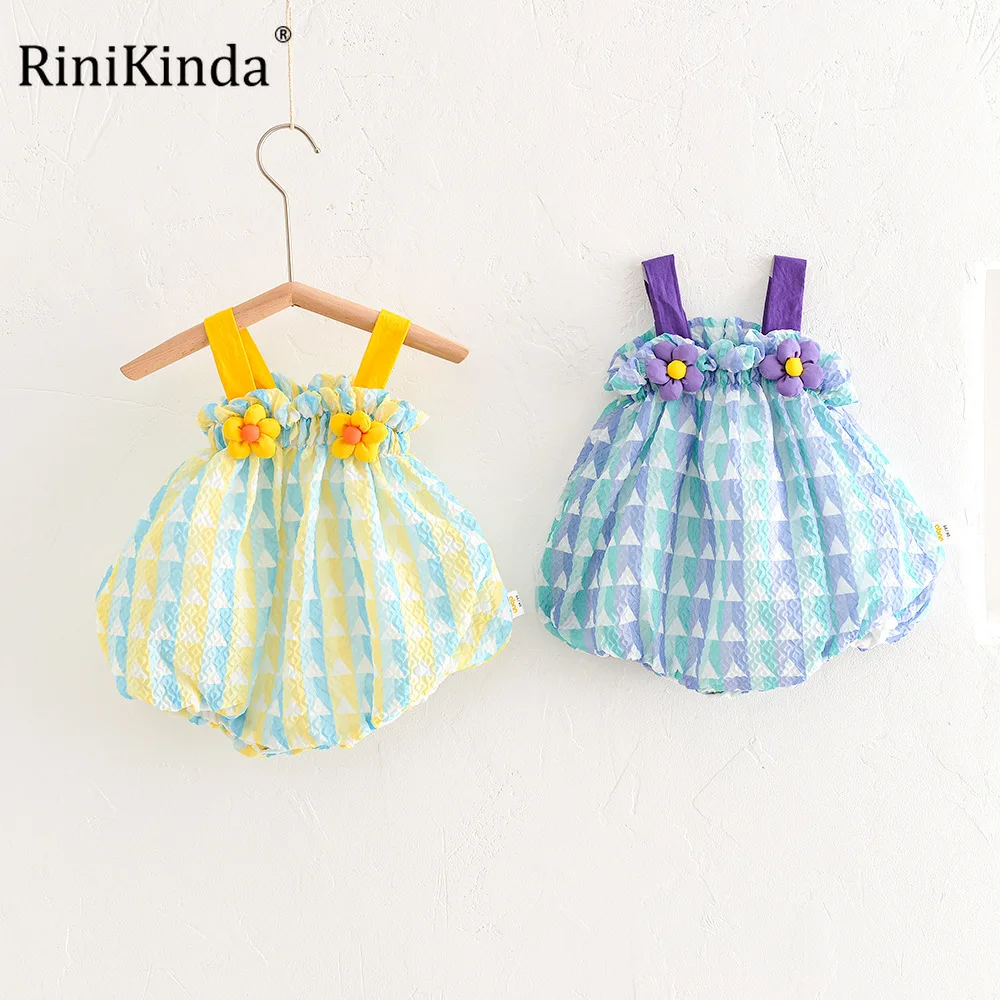 

RiniKinda Baby Girls Romper Summer Toddler Newborn Infant Floral Sleeveless Halter Lantern Playsuits Jumpsuits Overalls Outfits