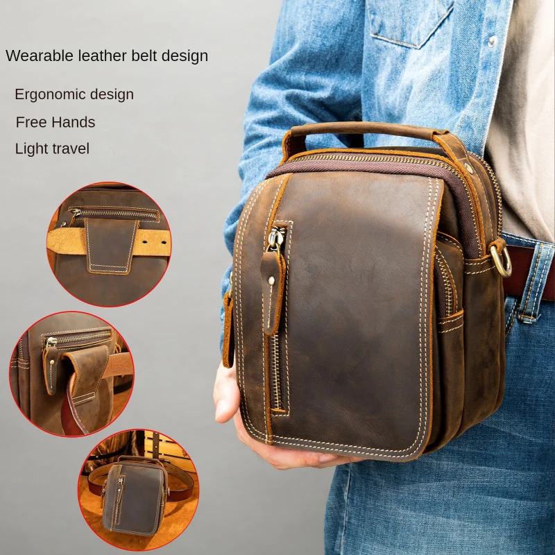 2023 New Men Leather Messenger Bag Waterproof Wear-resistant Large Capacity Shoulder Bags Can Be Used As Handbags Clutches