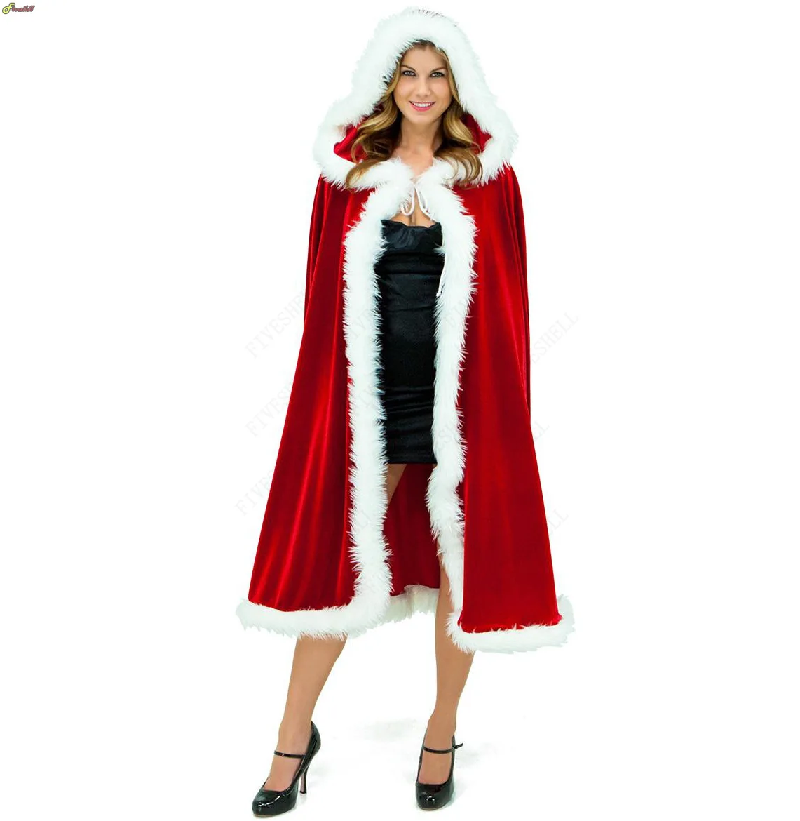 

Christmas Red Cloaks Halloween Cosplay Costumes Cloak Mrs. Claus Santa Xmas Velvet Hooded Cape Robe Length 60-150cm