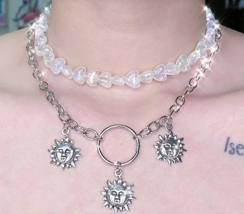 

Hip hop Punk Metal Sun Circle chain Necklace For Women Girl Hip Hop Harajuku Angel Pendant Choker Trendy Jewelry New