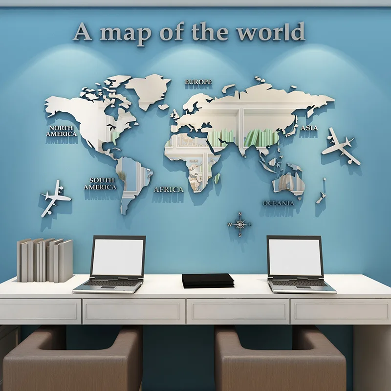 

Карта мира, настенные наклейки, креативное Украшение стен, 3d трехмерный акриловый фон, искусственная культура ресторана
