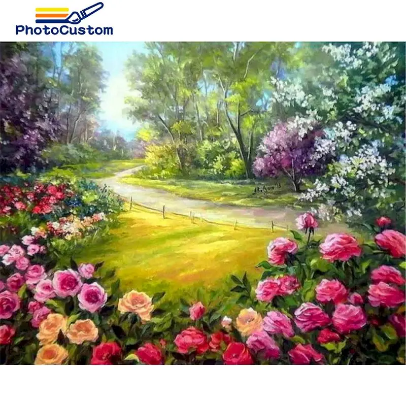 

PhotoCustom Painting By Numbers Flower sea DIY Wall Art Pictures By Number Landscape For Adults Home Decoration 40x50cm