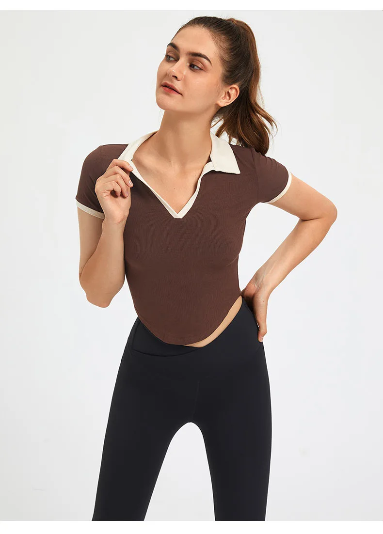 Short-Sleeved Yoga Blouse Women's Summer Tight Stretch T-Shirt Short-Style Yoga Blouse Fitness Sportswear Women