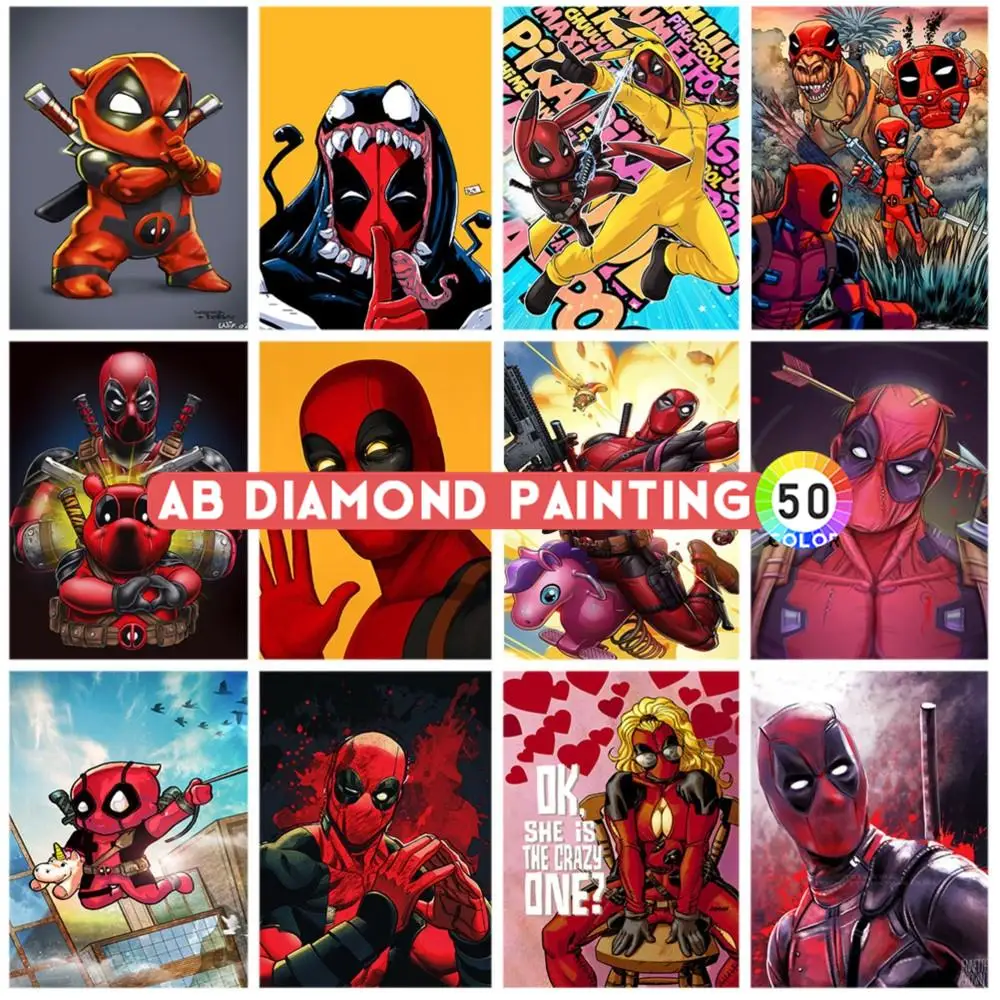 5D Diamond Painting AB Drill Marvel Spoof Deadpool American Comics Embroidery Cross Stitch Kits Art Mosaic Home Decor Gifts