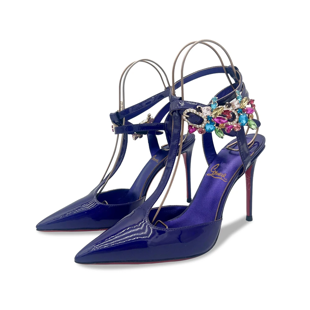 

Luxury Designer Sandals High Heels Rhinestone Flower Pointed Toe Ankle Strap Stiletto Heels Sexy Women Wedding Party Dress Shoes
