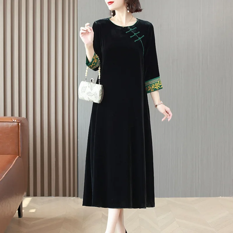 Элегантное возрастное осеннее платье больших размеров для мам юбка с вышивкой в