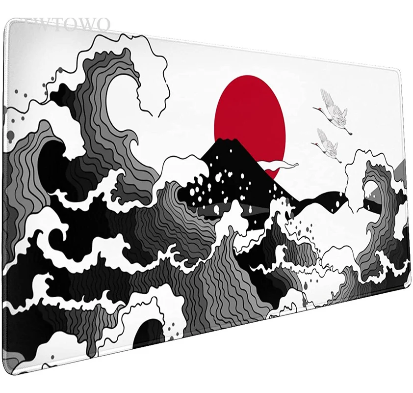

Black White Great Waves Red Sun Mouse Pad Gaming XL Custom Computer HD Mousepad XXL MousePads Natural Rubber Laptop Mice Pad