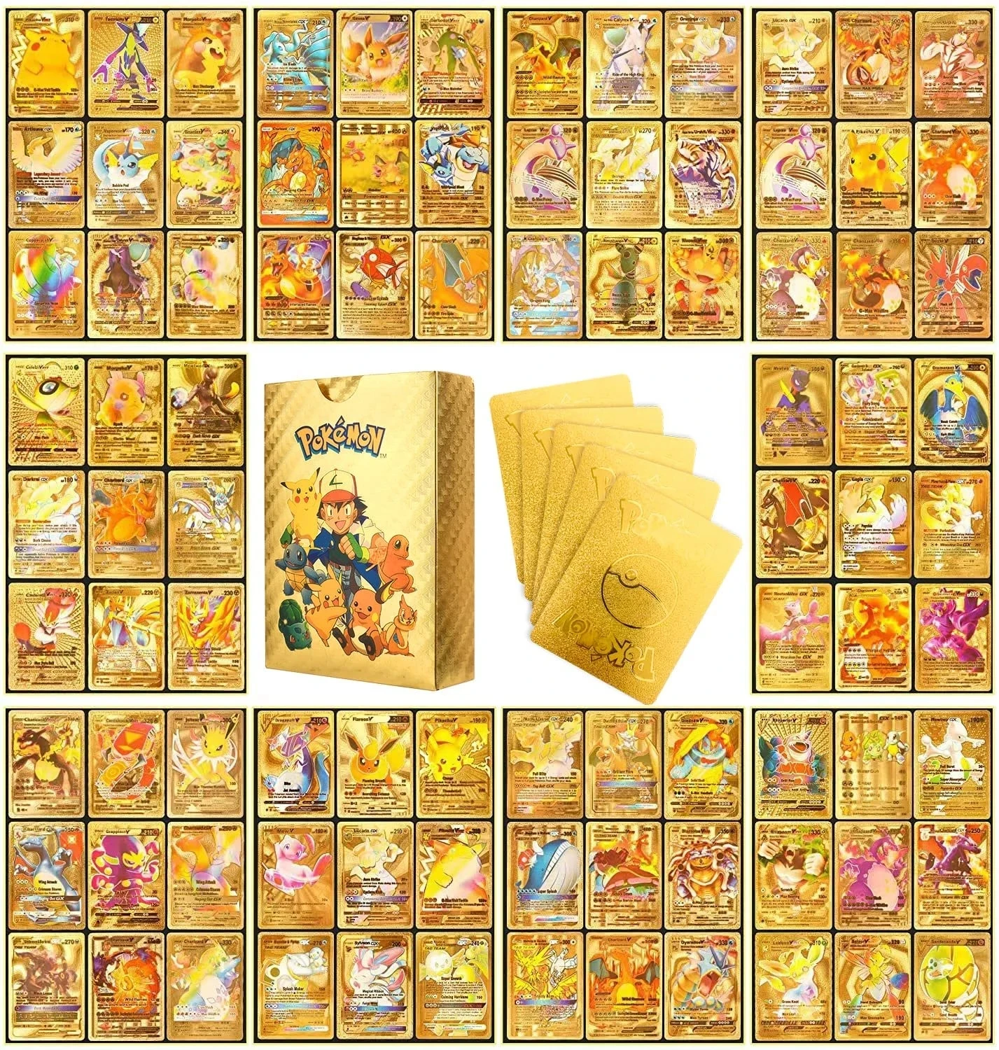 27-54pcs/set Pokemon Cards Metal Gold Vmax GX Energy Card Charizard Pikachu Rare Collection Battle Trainer Card Kid Toy Gift