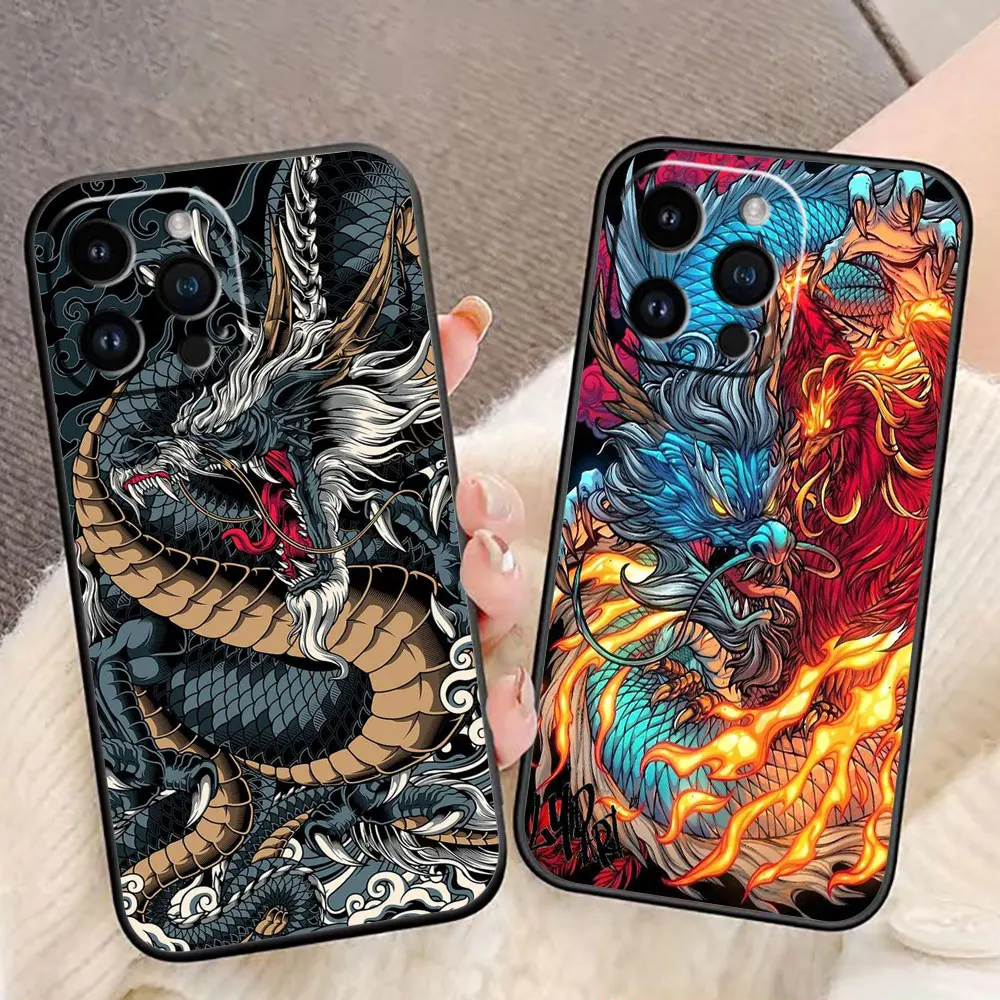 Чехол для телефона с изображением дракона тигра волка iphone Apple 15 14 13 12 11 Pro XS Max Mini X SE