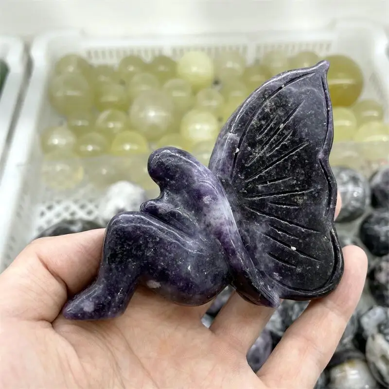 

Natural Lepidolite Angel Statue Fairy Hand-Carving Flower Fairy Princess Sculpture Decoration 1pcs