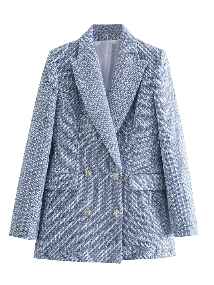 

Women Blazers And Jackets 2022 Fashion Textured Tweed Suit Blazer Long Sleeve Peak Lapel Office Elegant Double Breasted Blazer