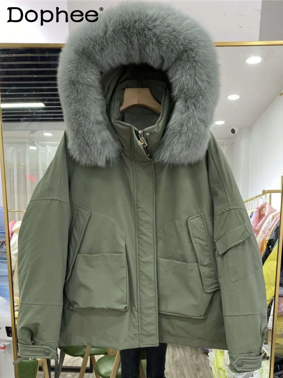

Korean Style Thicken Warm Hooded Down Jacket Women's Short Parkas Detachable Liner White Duck Down Coat 2022 New Winter Clothes