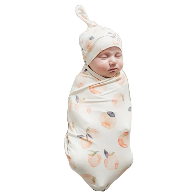 

Newborn Swaddle Wrap Hat Set Baby Pure Cotton Floral Printing Receiving Blanket Beanie for Infants Boys Girls Shower Gifts