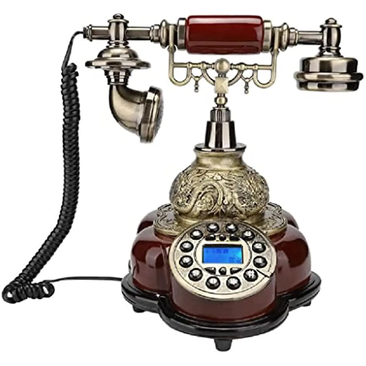 

Antique Corded Telephone Fixed Digital Retro Phone Button Dial Vintage Decorative Solid Wood Telephones Landline Home